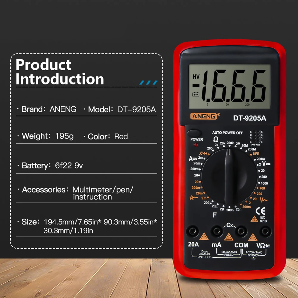 ANENG DT-9205A Digital Multimeter Ammeter Voltmeter Digital Voltage Tester Resistance Auto Range Multimetro Meter Test Probes,digital multimeter,multimeter tester