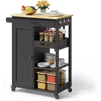 Kitchen Island Cart with Solid Wood Top, Rolling Serving Utility Trolley Cart with Drawer, Cabinet, Towel Rack, Hooks 1