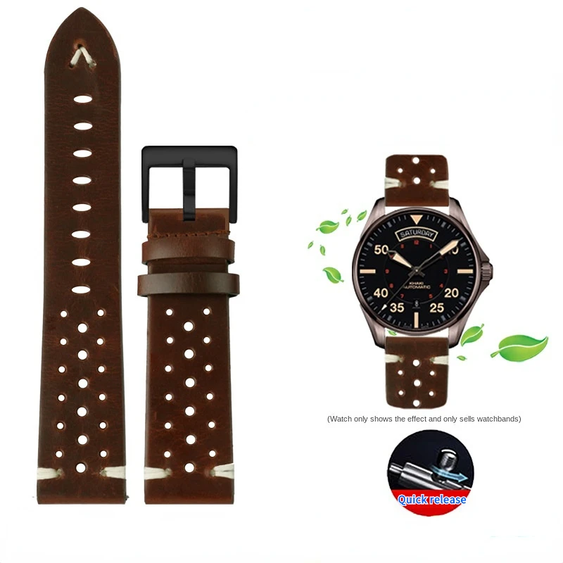 Cinturino In Vera Pelle Porosa Cinturino Traspirante In Cera D'Olio Fatto A Mano Per Mido M005 Samsung Galaxy Watch 4 3 Accessori Vintage