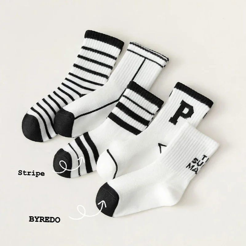 5Pairs Spring Summer Baby Mesh Thin High Long Socks Korean Style School Letter Floor Casual Short Ankle Stockings for Children