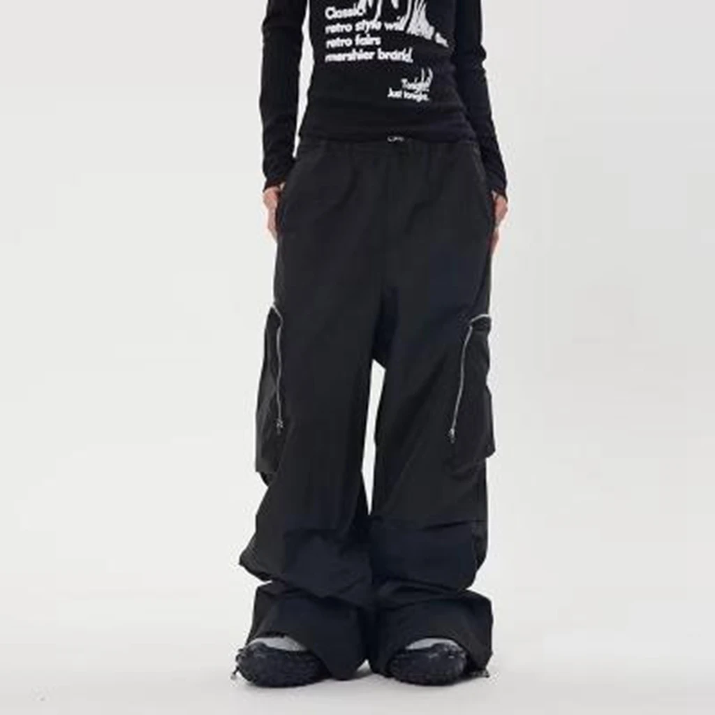 

American style retro high street overalls women's straight tube wide leg casual pants 2023 new fashion trend functional pants