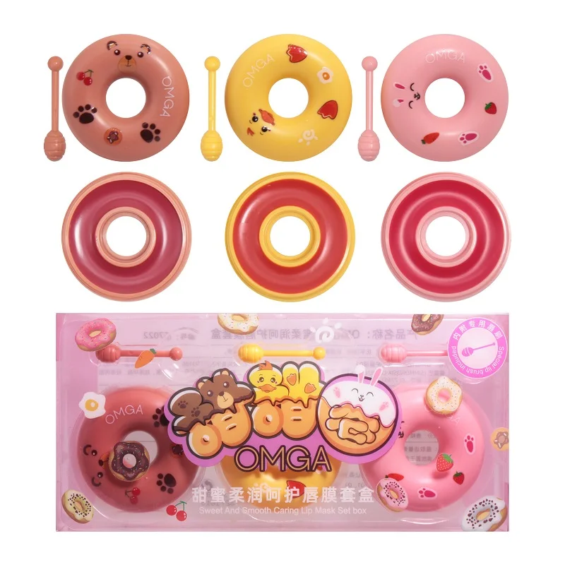 3Pcs/Lot Donut Shape Hydrating Lip Balm Moisturizer Lipstick Makeup Anti-Cracking Fade Lip Lines Lip Care Cosmetics 3pcs dream catcher mold silicone mold keychain pendants epoxy resin casting mold feather shape earrings mold diy crafts