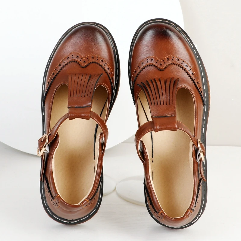 Spring Women's Flats Shoes Comfortable Black Brown Oxford Shoes For Women Loafers Designers T strap Casual Footwear Ladies