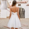 Real Wedding Dress A Line Spaghetti Straps V Neck Applique Glitter Tulle Short Bridal Gown Backless  Dresses for Bride 2