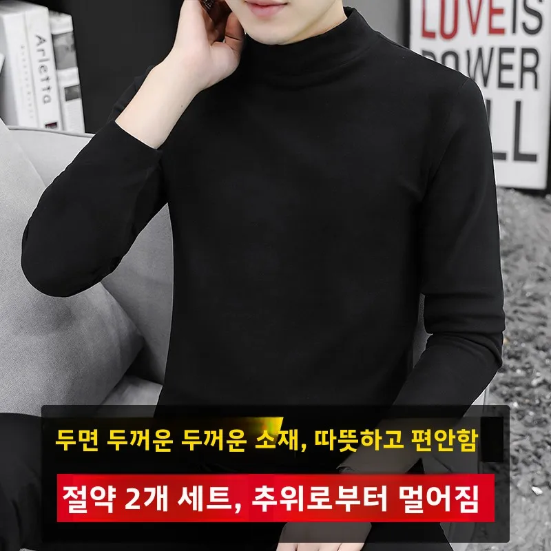 남성용 양면 플리스 긴팔 후드티셔츠 캐주얼 편안한 핏 단색 데일리룩 (중국산)..