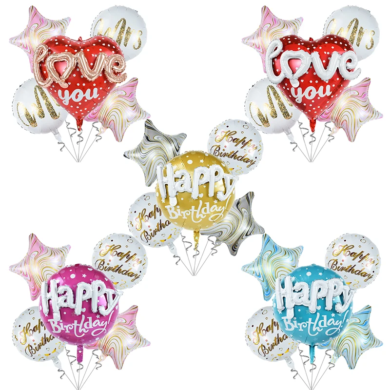 

5pcs/set Round Heart Foil Balloon with HAPPY LOVE Letter Balloon Wedding Valentine's Day Birthday Party Decoration Helium Globos