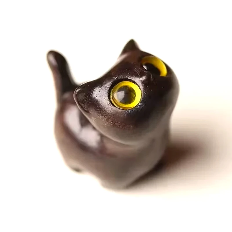 لطيف القطط الخشبية الصغيرة تمثال اليدوية نحت القطط...