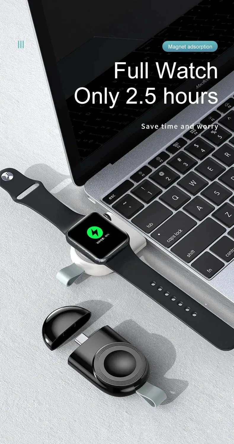무선 충전기 휴대용 시계, 애플 워치 8, 7, 6, 5, SE 4, 3, 2, 울트라 비상용 C 타입 USB A, 마그네틱 충전 고속 충전