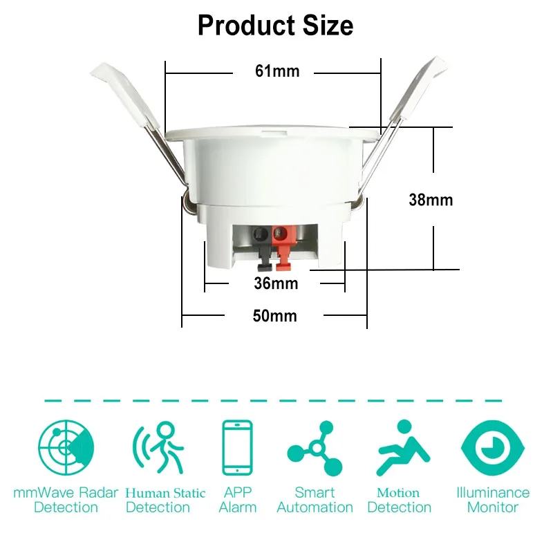 Tuya Smart Life WiFi Millimeter Wave 24GHz Radar Human Presence Detector Motion Sensor Luminance Distance Detector AC 110/220V motion sensor human presence sensor