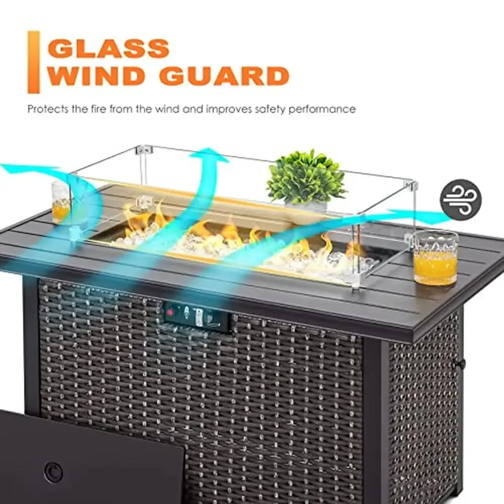 Rectangular Glass Fire Pit Wind Guard Small Outdoor Fire Pits Durable Tempered Glass with Polished Aluminum Brackets Sturdy