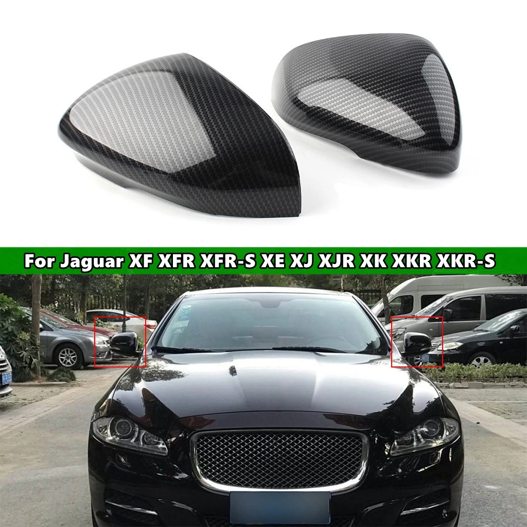 

1 Pair Carbon Fiber Look Car Rear Side View Mirror Cover Cap For Jaguar XF XFR XFR-S XE XJ XJR XK XKR XKR-S Car styling