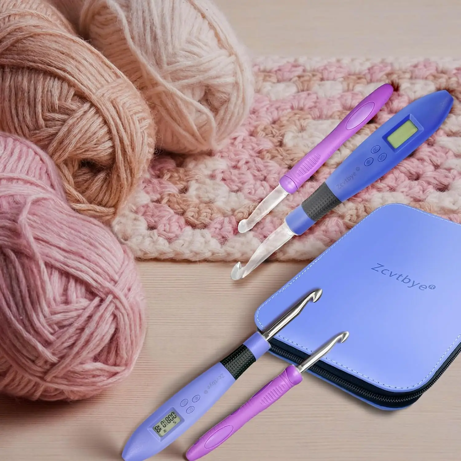 22PCS Lighted Crochet Hook Set with Counter Ergonomic Knitting Needles Interchangeable Metal and Heads DIY Tool for Crocheters