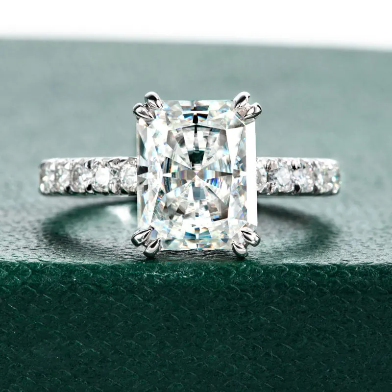 DEZO All Moissanite Engagement Rings For Women Solid 925 Sterling Silver Radiant Cut 4 Carat VVS1 D Color GRA Certificate
