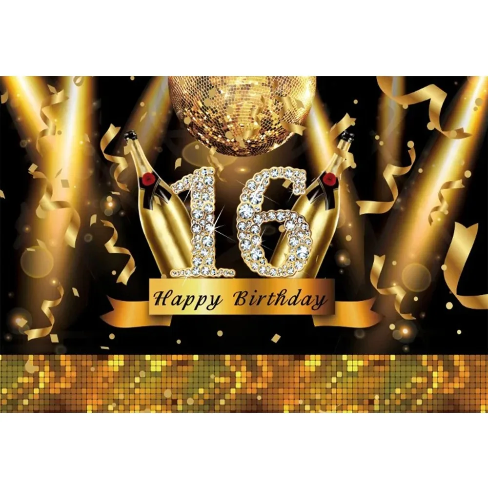 반짝이는 다이아몬드 테마의 16번째 생일 파티 배너 배경, 달콤한 핑크색 반짝이는 풍선 생일 파티 사진 배경