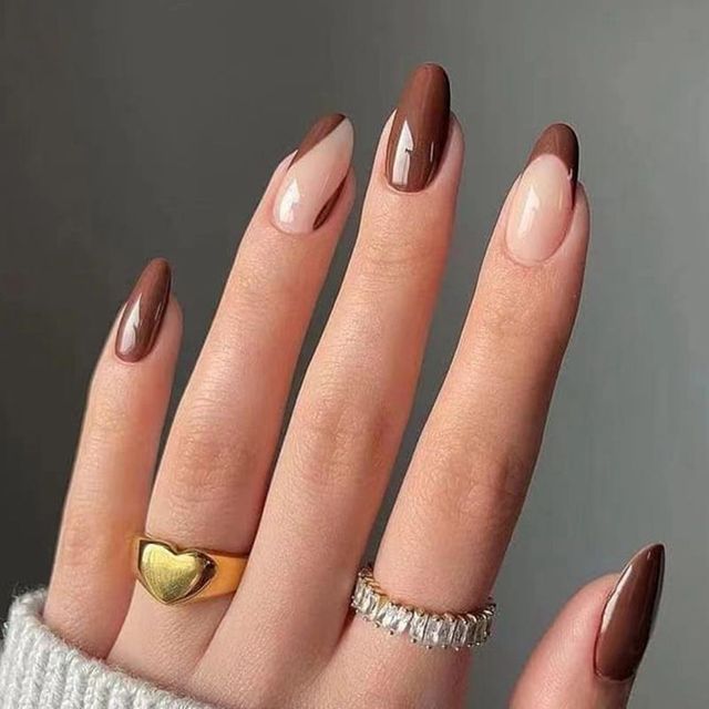 false nails almond coffee color design Artificial Ballerina Fake Nails With Glue Full Cover Nail Tips Press On Nails
