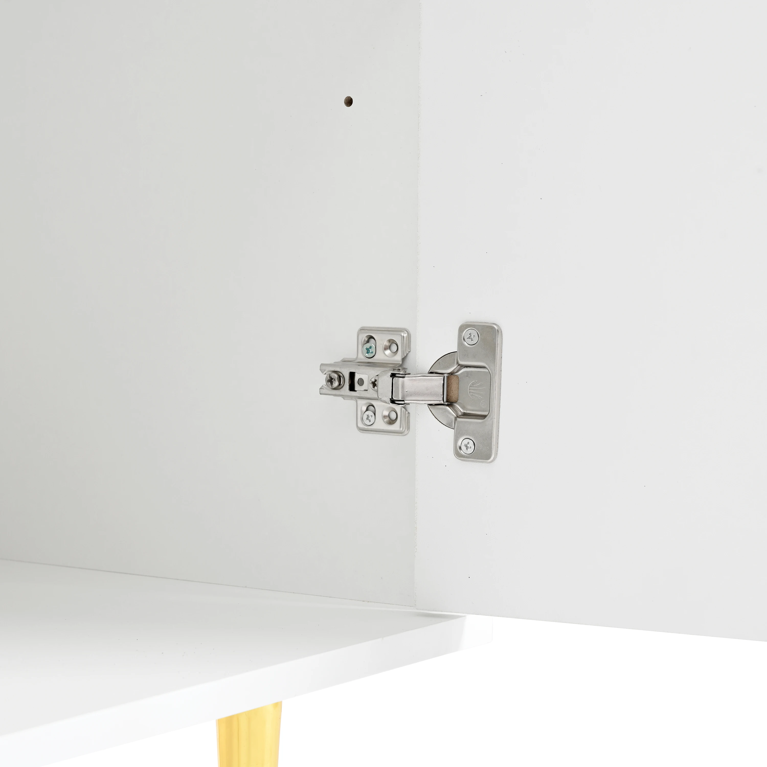 PINGGO Sideboard Wohnzimmer-Kommode mit 4 Türen, goldfarbenen gebürsteten Griffen und Hochglanz-Tischbeinen, Kommodenschrank, Weiß – Detail 3
