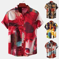 Designer Colorful Lattice Shirts For Men Summer Casual Colorblock Short Sleeve Shirts Blouses Comfortable Ethnic Hawaiian Shirt - Image 2