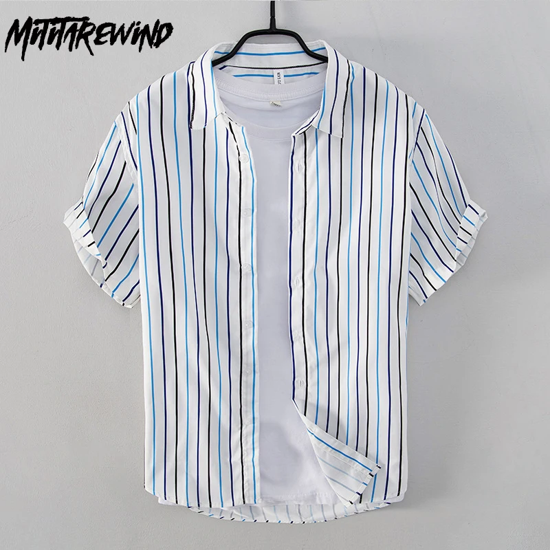 

Japanese Striped Shirts for Men Outdoor Casual Shirt Summer Short Sleeve Button Up Shirt Men Fresh Fashion Tops Youth