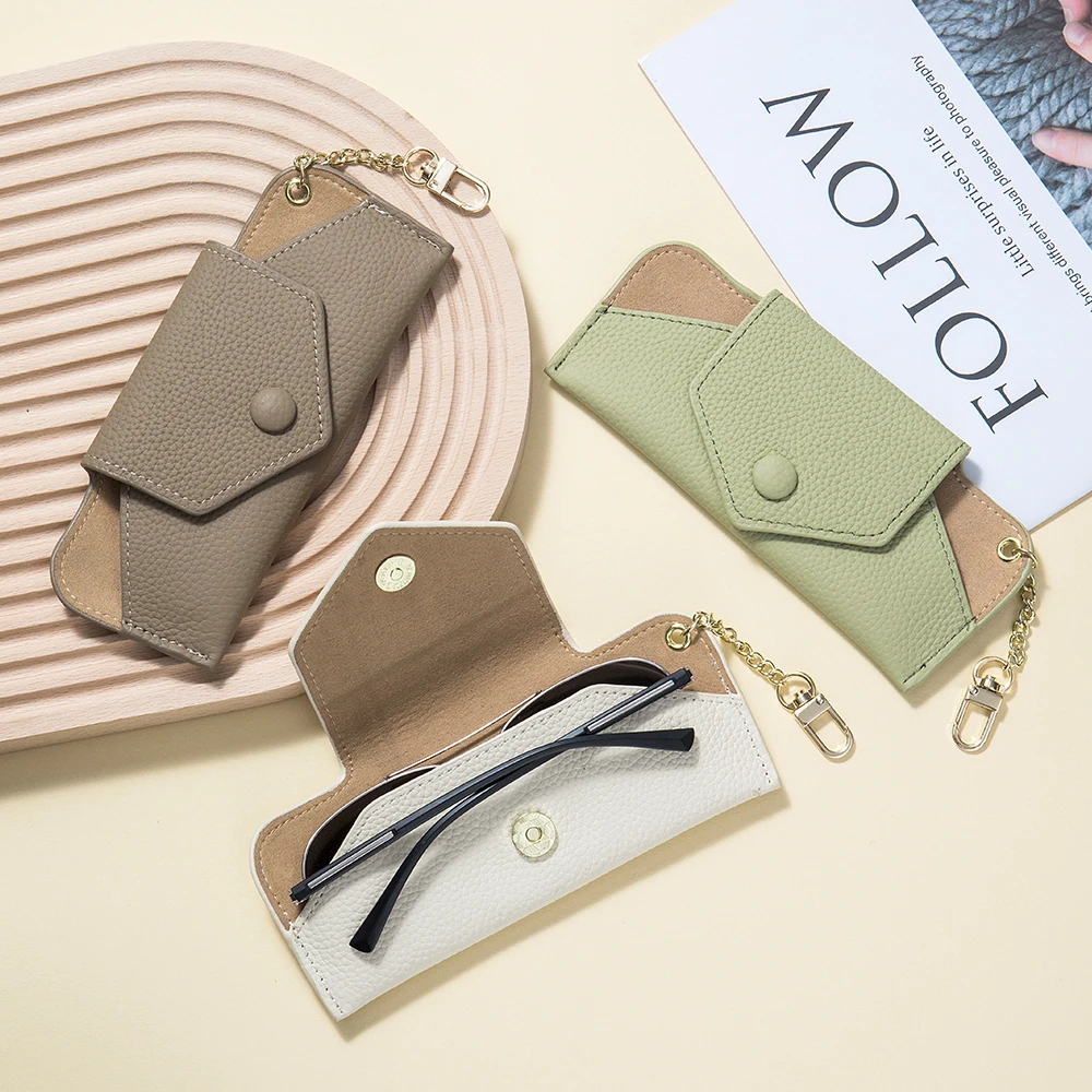 

Magnetic Button Sunglass Pouch Portable Sunglass Organizer Pouch Bags Soft Cow Leather Glasses Cover Slim Eyeglass Sleeve Case