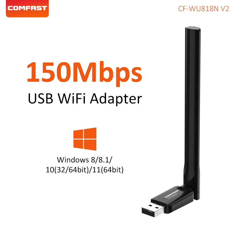 

COMFAST 150Mbps Wireless WiFi Adapter USB Network Card 2.4Ghz 802.11b/g/n Drive-free High-gain Rotating Antenna Receiver For PC