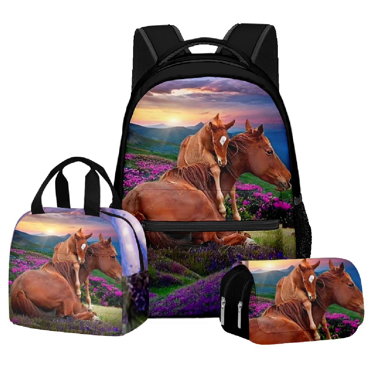 Lonchera Termica Mochila Escolar Infantil Chaqlin - Juego 3 Piezas Con Lonchera Y Estuche Caballo 3D Lonchera Estuche Infantil