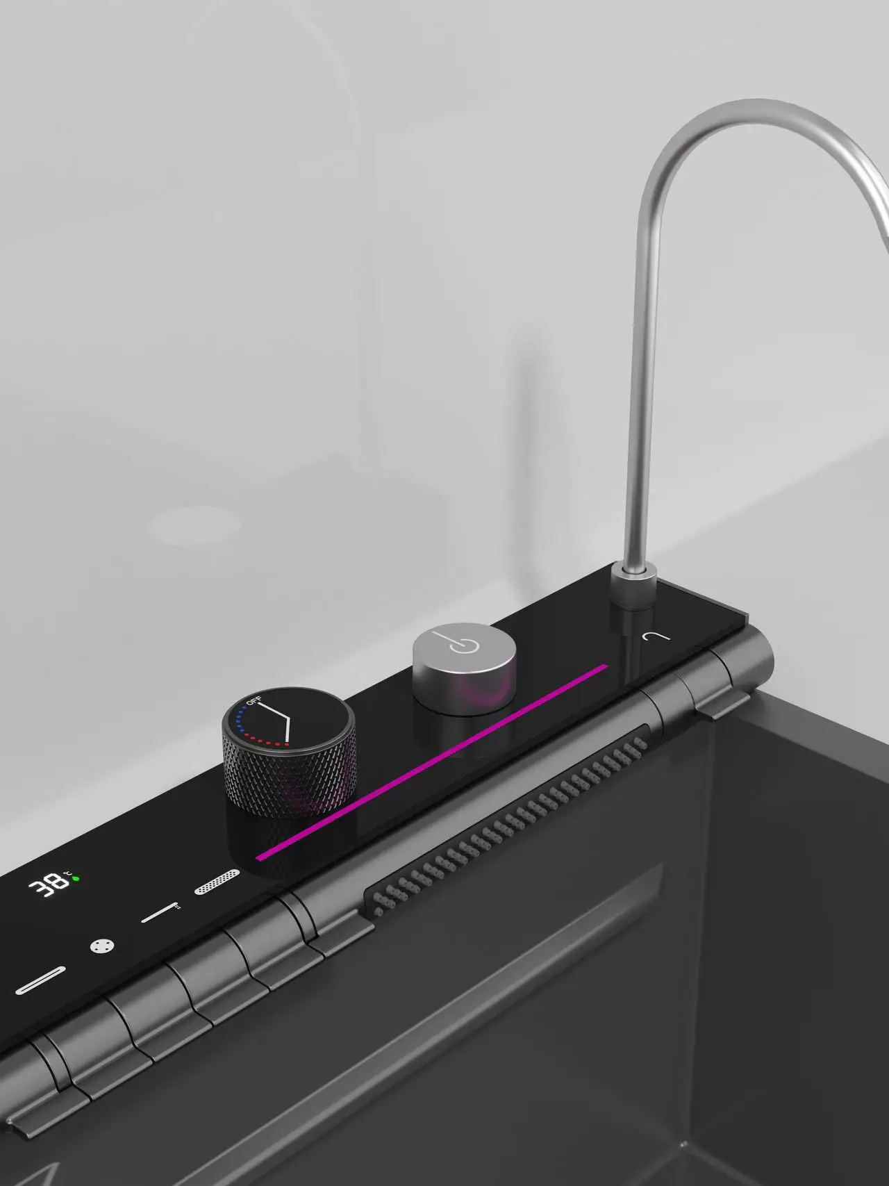 Description Picture 3 of itemStainless Steel Kitchen Waterfall Sink Embossed Digital Display Large Single Slot All-in-one Faucet Multi-functional Wash Bain