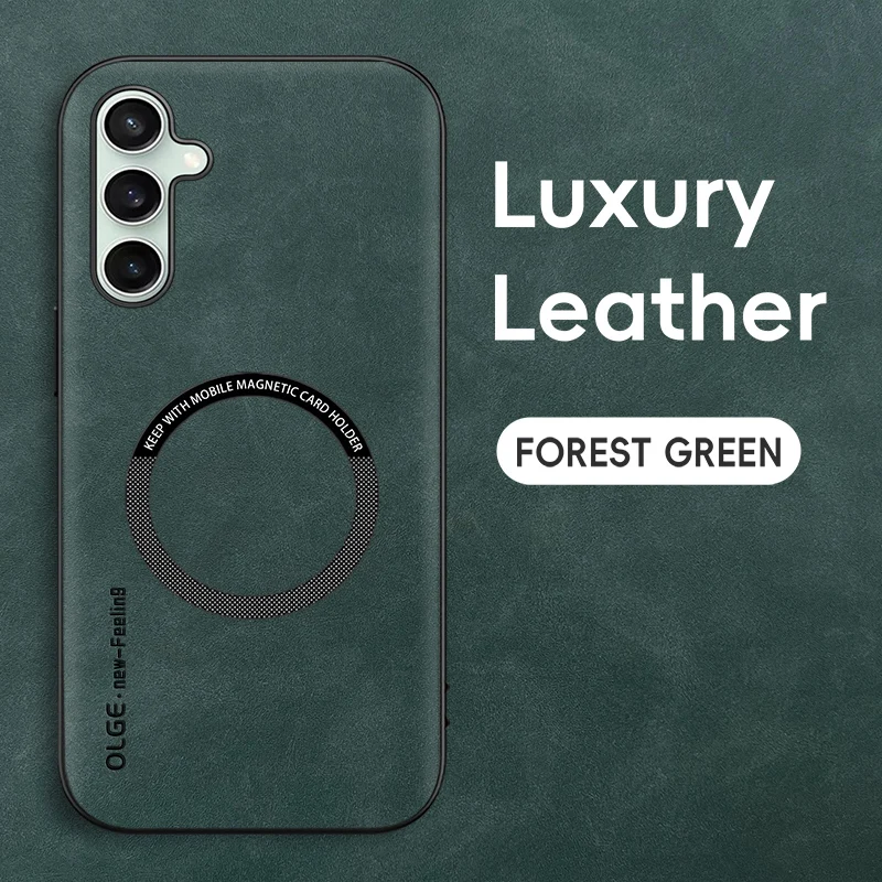 Magnetic Retro Leather Soft Phone Case with Wireless Charging Compatibility