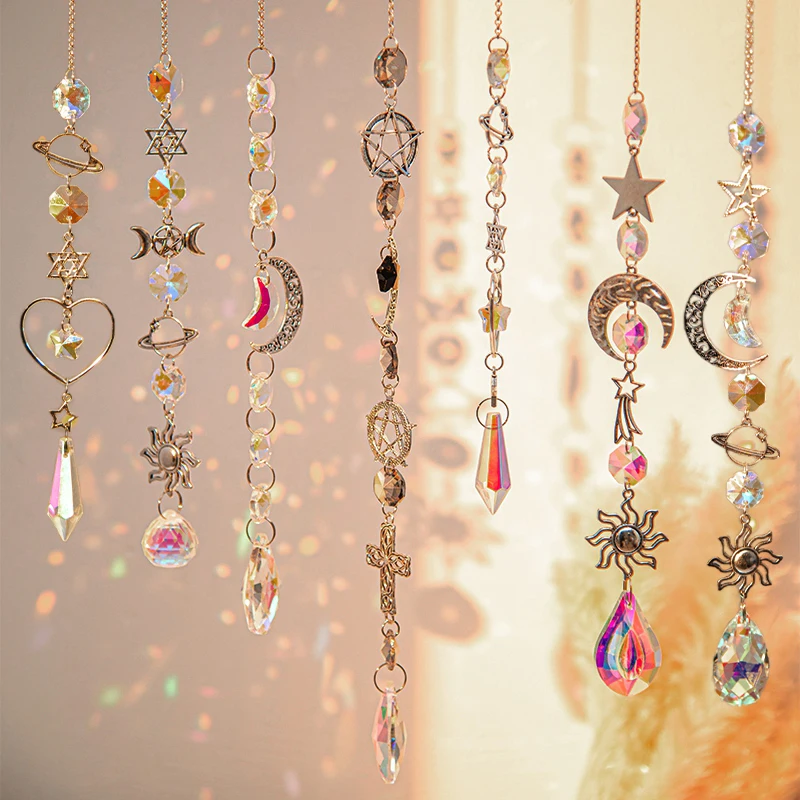 Crystals Wind Chime Prism Sun Catchers Handmade Jewellery Garden Hanging Pendant Rainbow Chaser Ornament Window Garden Decor outdoor wind chimes wind bell pendant