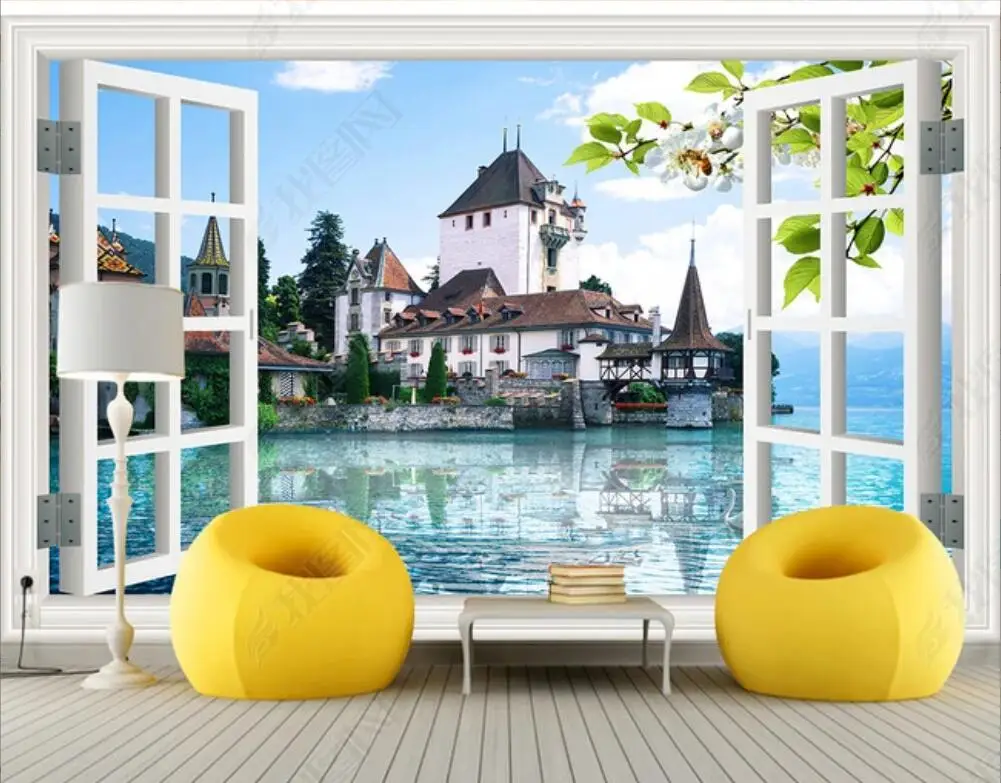 

custom mural 3d photo Wallpapers The scenery outside the window of the European-style castle wallpaper for walls 3d living room