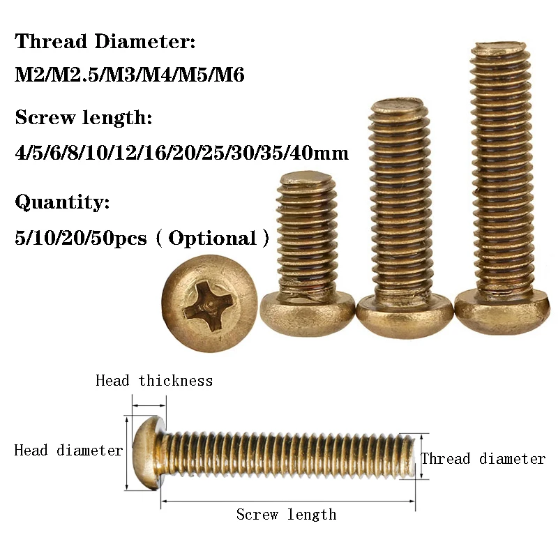 5/10/20/50pcs Cross Pan Head Coppers Solids Brass Machine