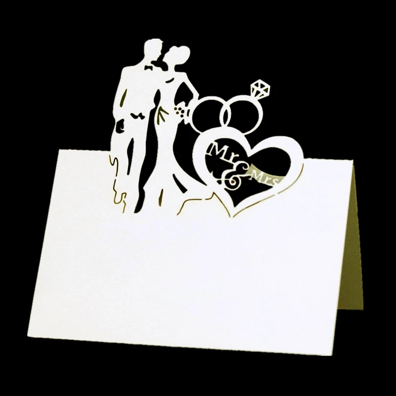Pink Love Bride Groom Wedding Place Cards Laser Cut Marriage Table Reception Sign-in Card Diamond Ms Mrs Seat Decor