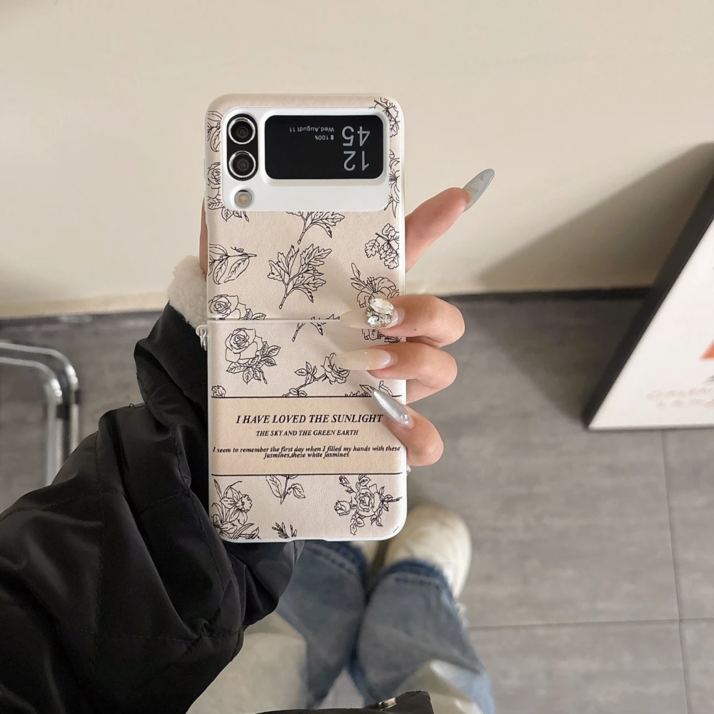 لسامسونج غالاكسي Z فليب 5 روز زهرة حالة للطي جراب...