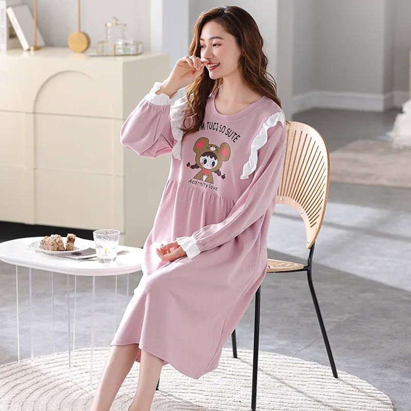 Big Size Cartoon Nightgown Nighty Nightie for Women Night Dress Home Sleeping Clothes Fashion Style Long Shirt Casual Nightgowns