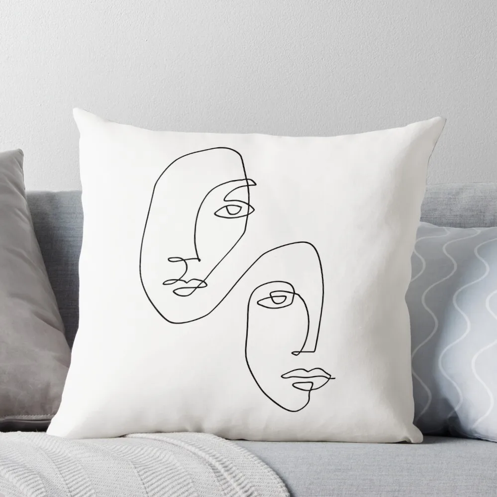 

Faces - Line Art Throw Pillow Sofa Cushions Covers Plaid Sofa Sitting Cushion