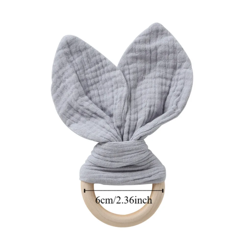 Soft Baby Wooden Hand Grasp Toy Natural Wooden Rabbit Ears Newborn Teething Ring Sensory Toy Bracelet Rattle Chewing Appease Toy