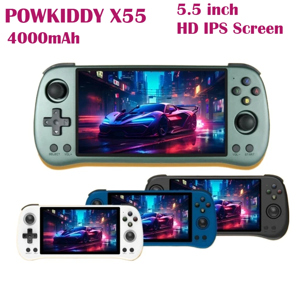 جهاز ألعاب محمول Powkiddy X55 بشاشة 5.5 بوصة عالية الدقة مع واي فاي للأطفال والكبار، مع معالج RK3566 ومحاكيات مفتوحة المصدر 1