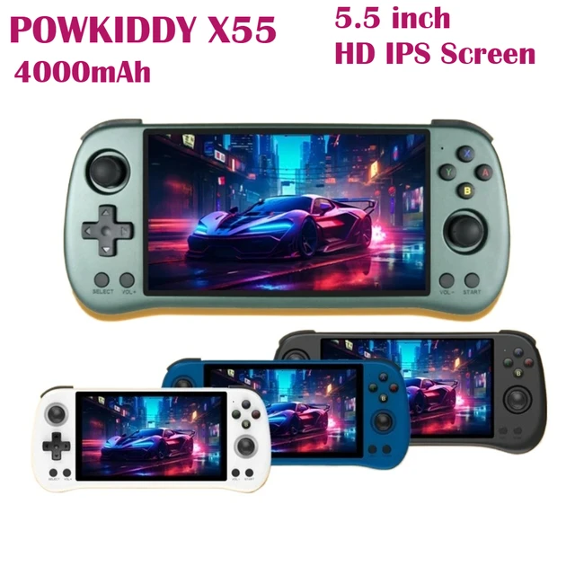 جهاز ألعاب محمول Powkiddy X55 بشاشة 5.5 بوصة عالية الدقة مع واي فاي للأطفال والكبار، مع معالج RK3566 ومحاكيات مفتوحة المصدر 1