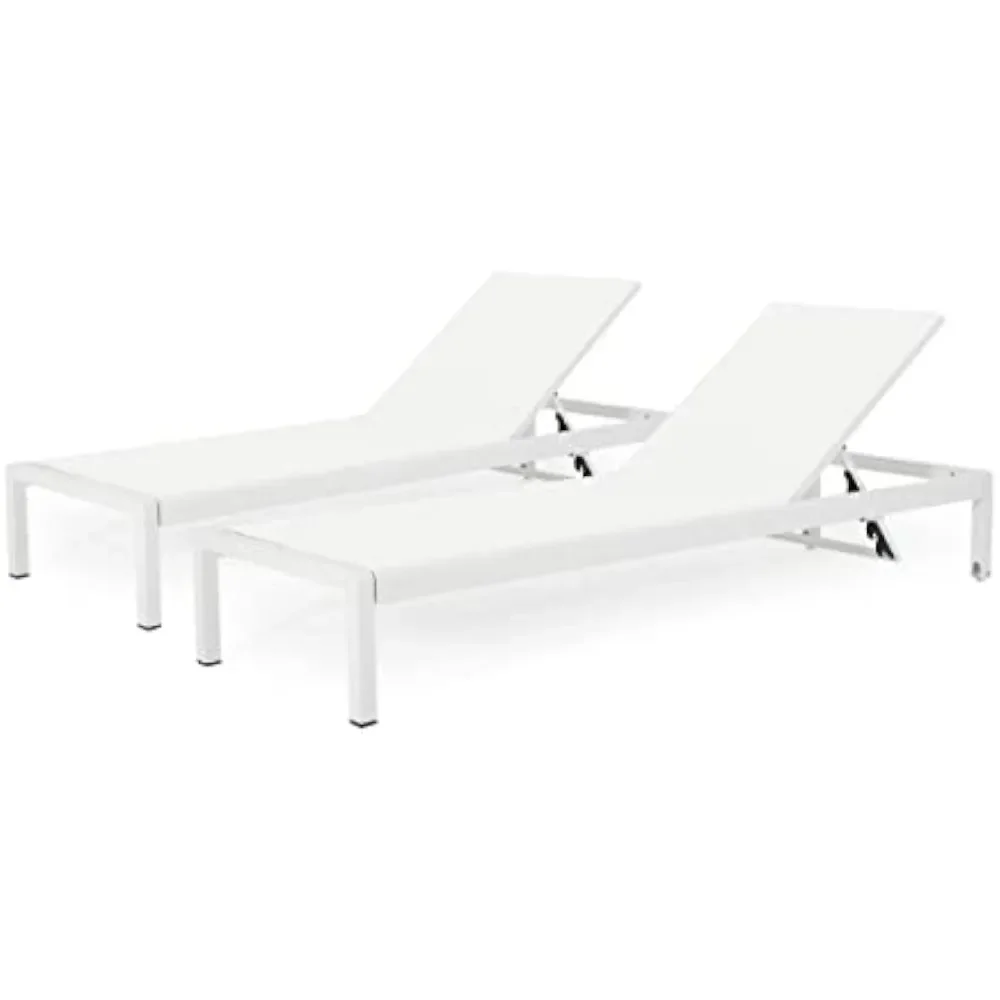 Outdoor Chaise Lounge Chair, Set of 2, White, Lounge Chair
