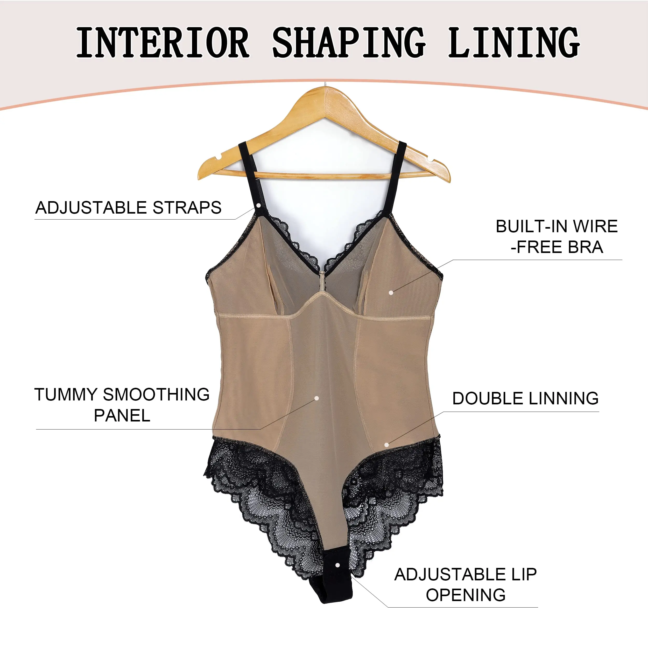 Lace Shapewear Bodysuit Women Tummy Control Backless Tank Tops V Neck Body Suit Thongs Slimming Body Shaper Briefer Underwear