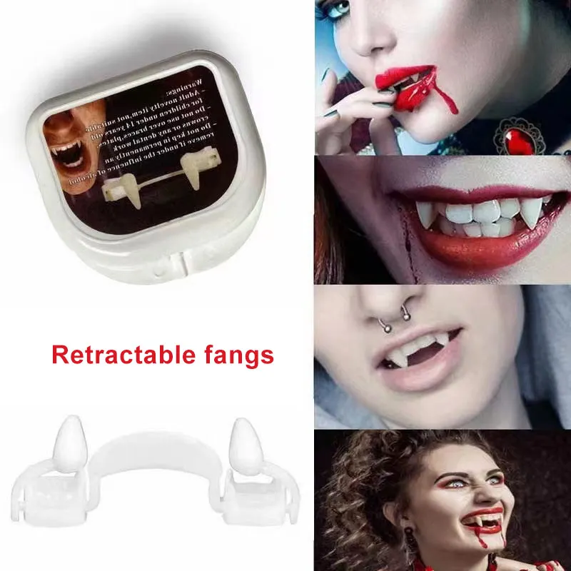 2 Pcs Retractable Vampire Teeth Halloween Decoration Horror Bloody