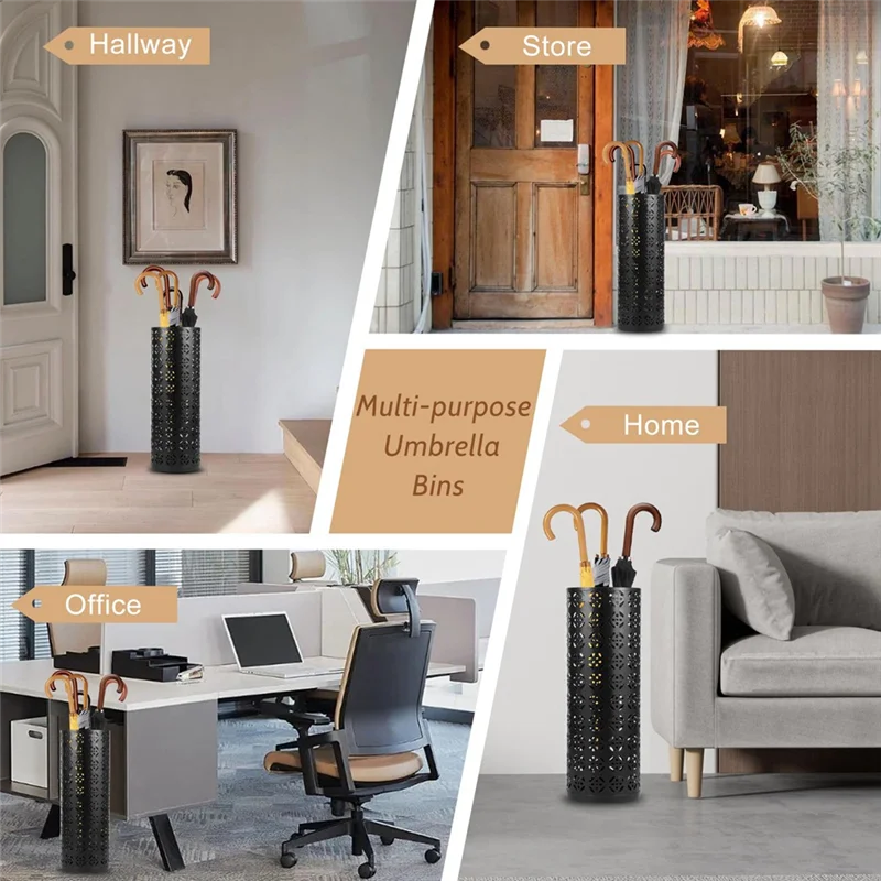 Metal Umbrella Stand, Circular Umbrella Stand, Freestanding Entryway Stand