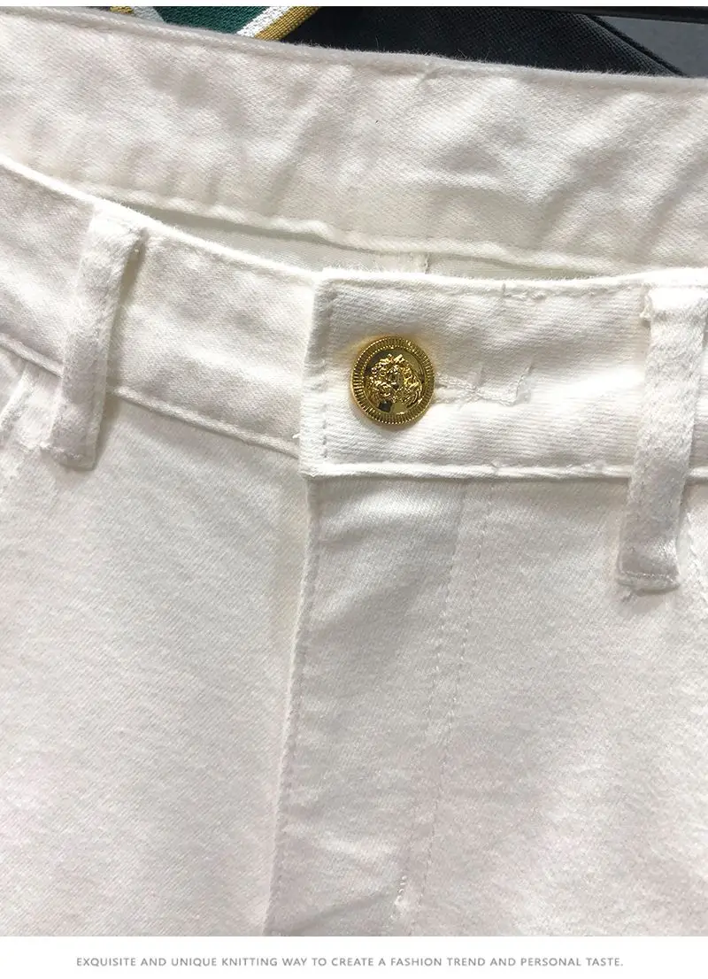 2023 new men's casual white embroidered denim shorts, casual