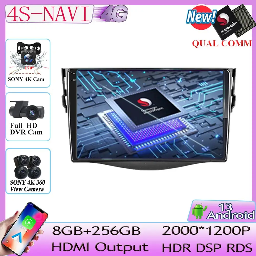 

Qualcomm Android 13 For Toyota RAV4 3 XA30 2005-2013 Car Radio Multimedia Video Player Navigation GPS No 2din DVD 5G WIFI BT