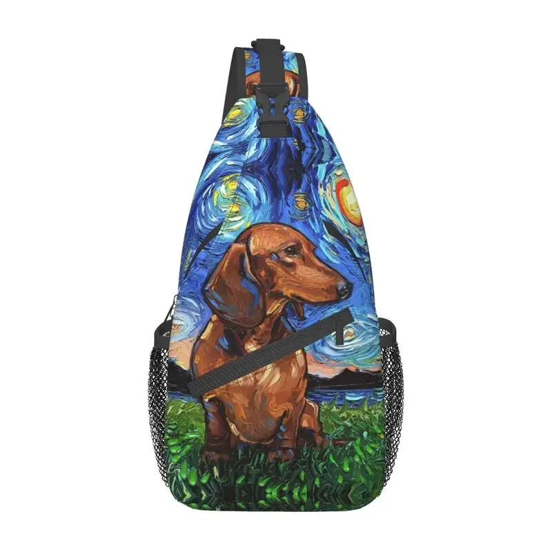 

Сумка-слинг Starry Night Dachshund для велоспорта, кемпинга, мужской рюкзак через плечо для сосисок