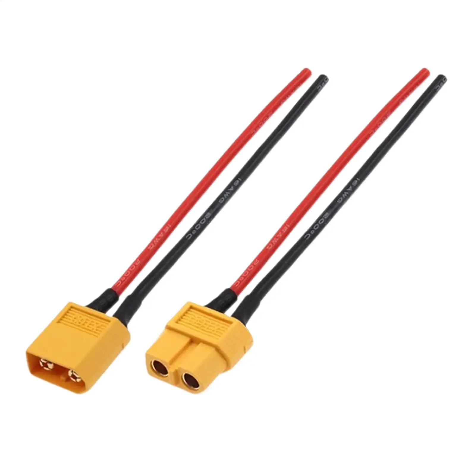 Connecteur XT60 mâle et femelle soudé sur câble 16AWG de 10cm pour applications RC
