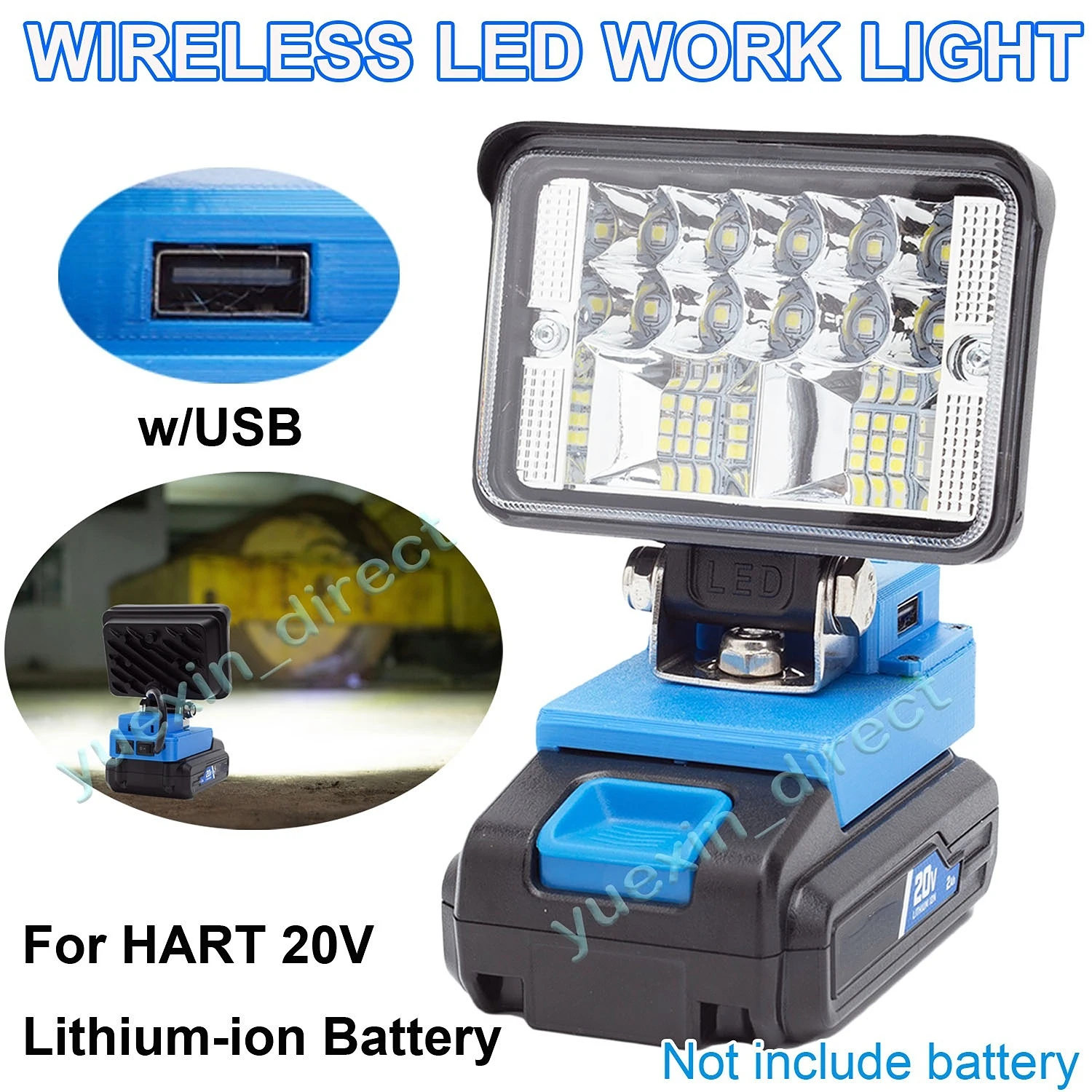 

LED Work Light Lantern For Hart 20V Lithium Battery Cordless Workshop Operated Outdoor Camping Fishing Portable Lamp