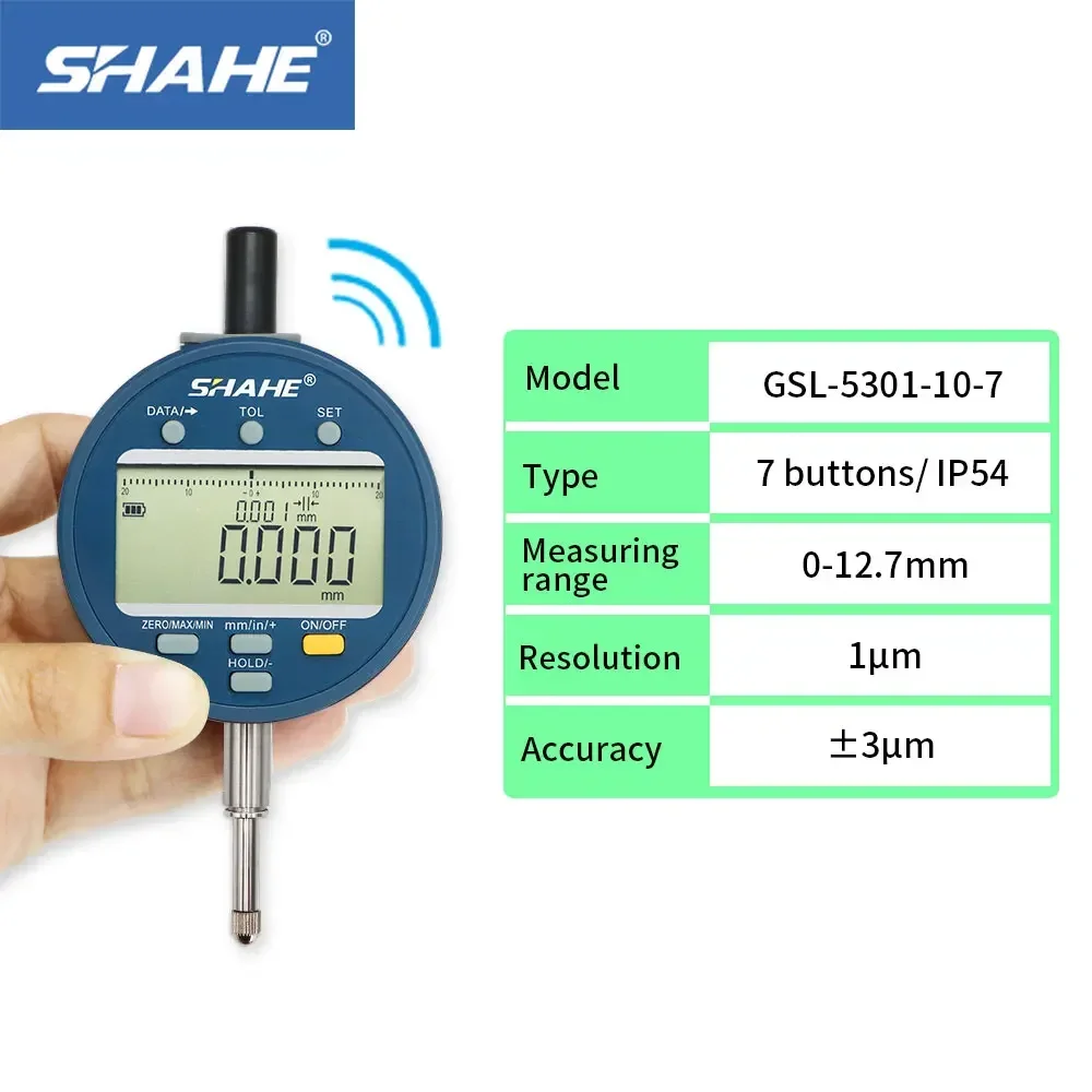 

SHAHE Wireless Digital Indicator 1μm Resolution 0-12.7 /25.4/50.8mm Dial Test Gauge IP54/IP65 Waterproof And Dustproof