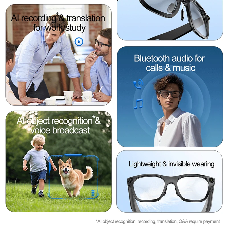 LIGE AI Smart Glasses 5MP Camera Video Recording Translation Sunglasses Voice Control Bluetooth Call Music Play Men Women 2025