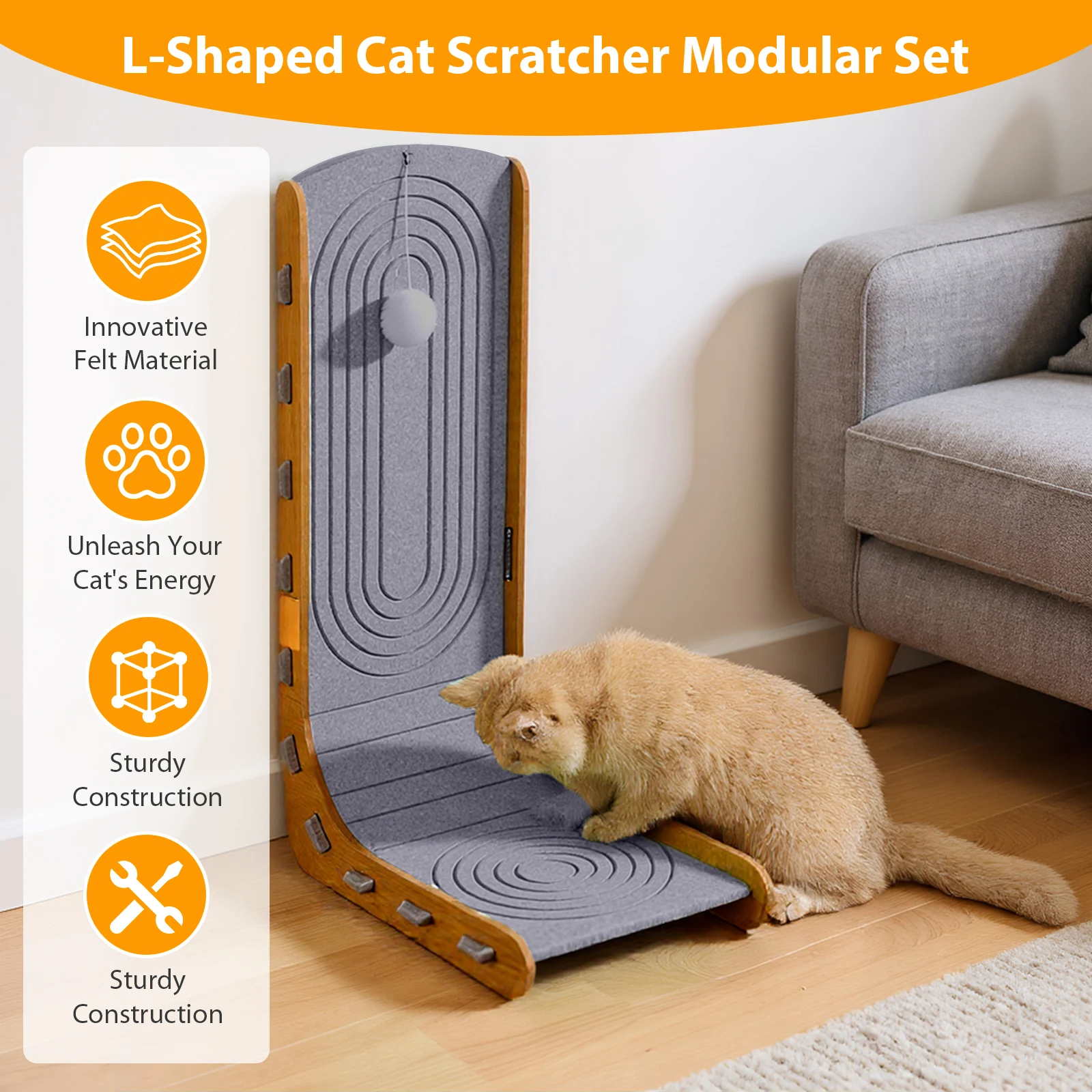 L-Shaped Cat Scratching Board – Wall-Mountable Furniture Protector for Indoor Cats