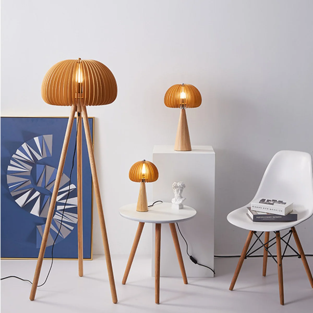 

Nordic Pumpkin Solid Wood Tripod E27 Led Floor Lamp Table Light Sofa Standing Living Room Bedroom Bedside Desk Lamp Vanity Light